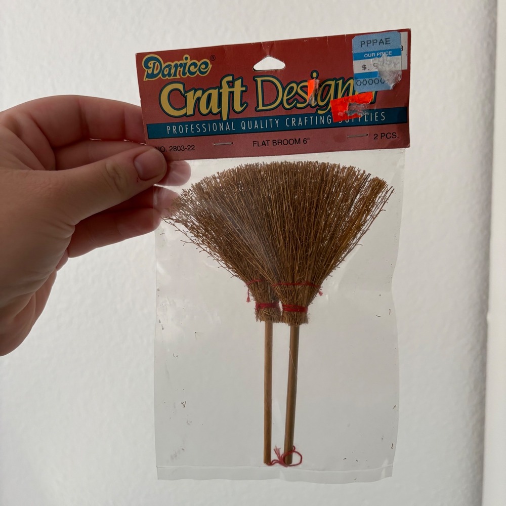 Darice Craft Design 6 Inch Flat Broom 2 Piece Set Miniature Craft 2803-22